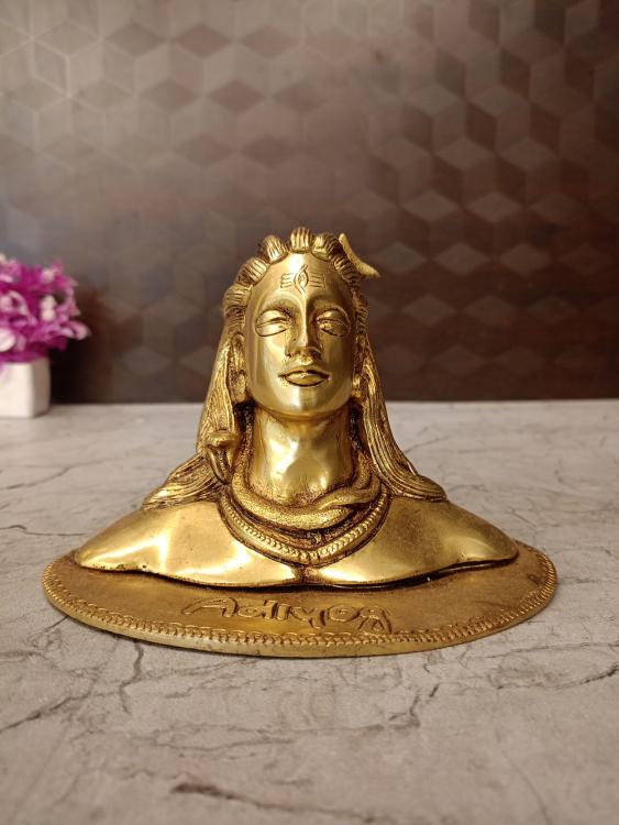 Premium Brass Adiyogi Statue 4 Inch with Golden Antique Finish