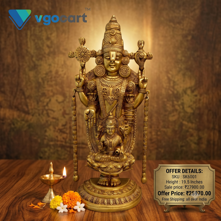 Buy Brass Chain Balaji with Lakshmi Wall Hanging 19.5 Inch