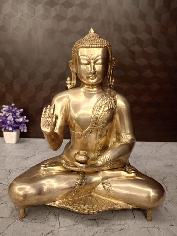 Buy Brass Buddha Statue for Home Decor 15 Inch | Premium Handmade Brass Buddha Idol