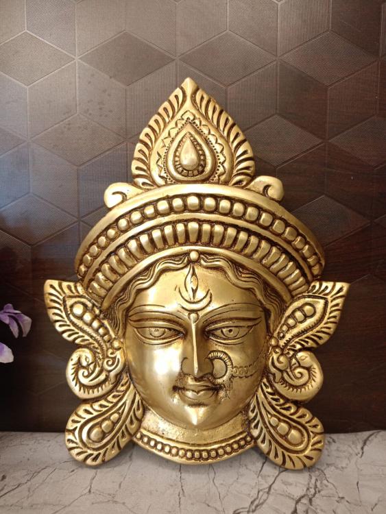 Buy Brass Durgai Amman Face Wall Mount 10 Inch | Handcrafted Antique Finish Brass Wall Décor