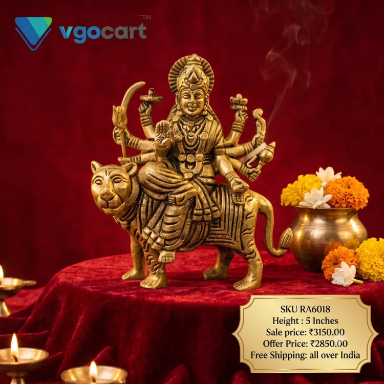 Brass Durgai Amman Idol 5 Inch – Antique Finish Goddess Durga Statue for Home & Pooja