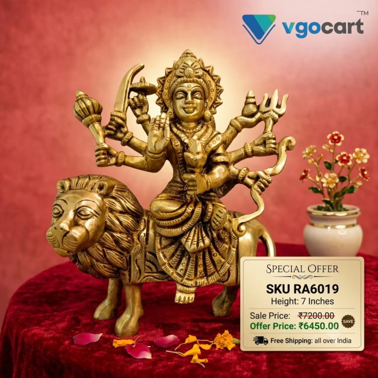 Brass Durgai Amman Idol 7 Inch – Premium Handcrafted Hindu Goddess Statue for Home & Pooja