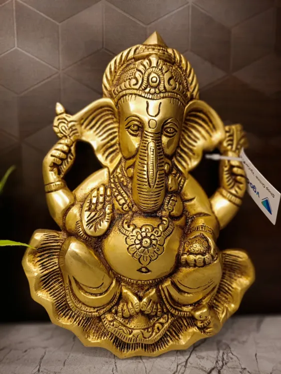 Brass Ganesha Wall Mount 9.5 Inches | Antique Finish Brass Wall Hanging