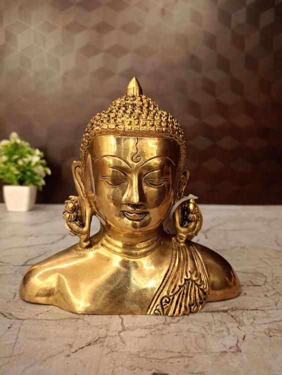 Buy Brass Plain Semi Buddha Statue Golden Finish 6 Inch for Home Décor & Meditation