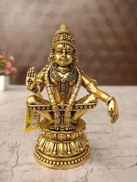 Brass Fine Art Lord Ayyappa Statue 5 Inch | Premium Handmade Brass Idol for Home & Pooja