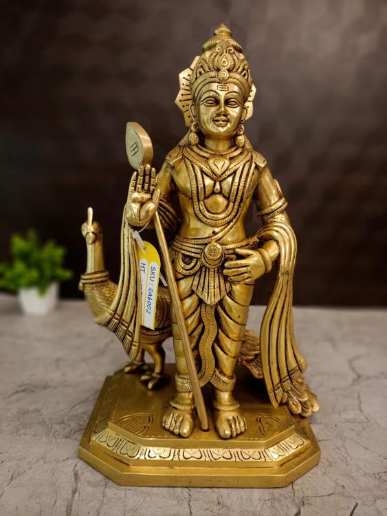 Brass Murugan With Peacock 15"
