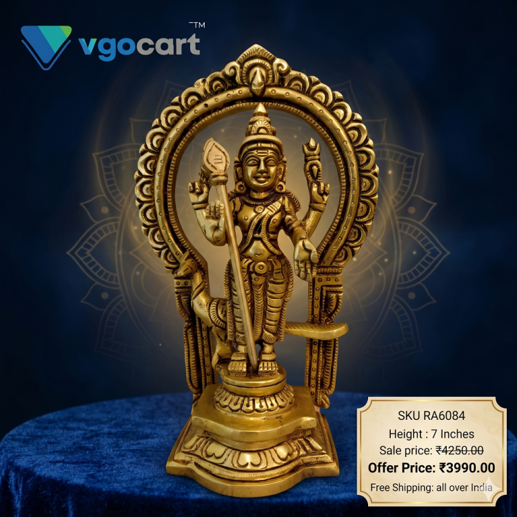 Brass Murugan Idol with Thiruvachi 7 Inch
