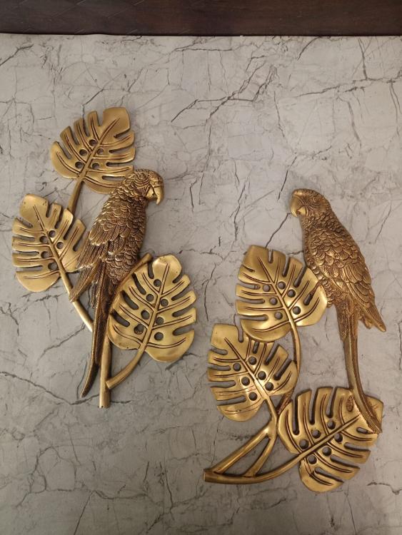 Buy Brass Golden Parrot with Leaves Wall Decor 13 Inch | Handcrafted Brass Wall Hanging