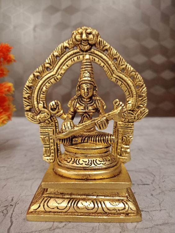 Buy Brass Saraswathi Statue for Pooja 5.5 Inch