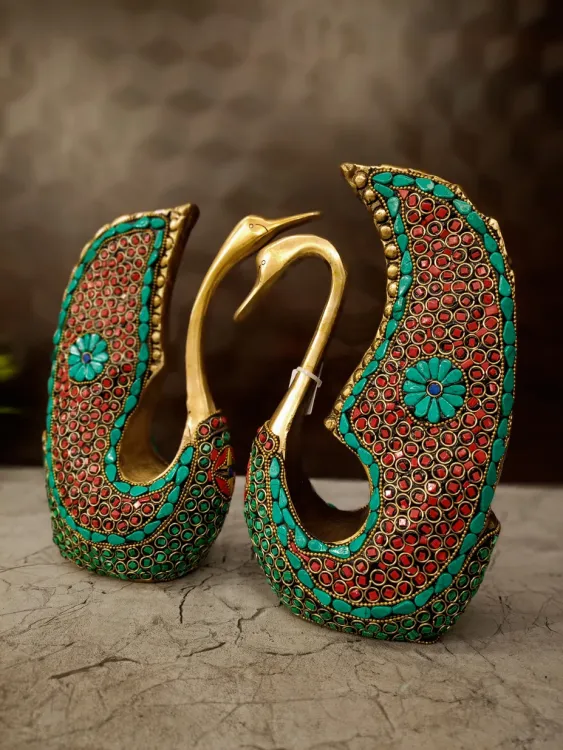 Buy Premium Brass Swan Stone Pair for Home Decor & Gifting