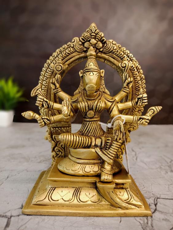 Buy Brass Varahi Amman with Designer Arch Statue 9.5 Inch