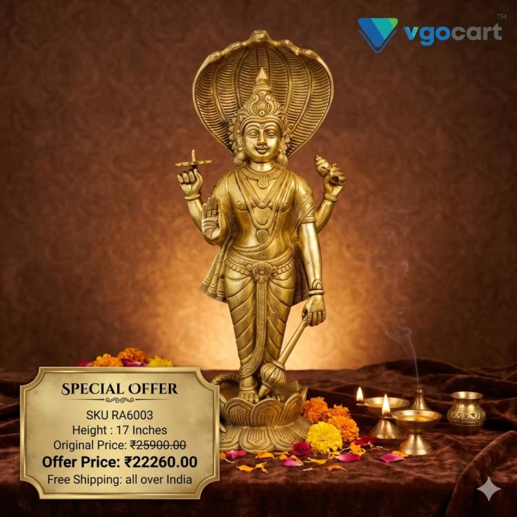 Brass Maha Vishnu Idol 17 Inch for Home & Temple with Antique Finish