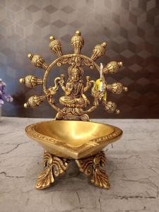Buy Brass Gajalakshmi Diya for Pooja 8 Inch | Traditional Brass Lamp