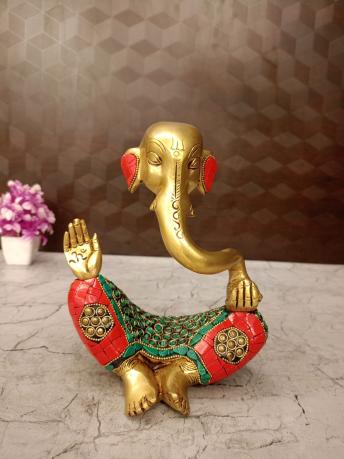 Brass Stone Modern Ganesha Statue 8 Inch | Antique Brass Ganesh Idol for Home & Office