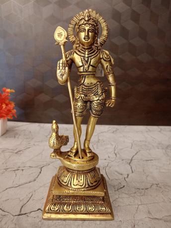 Brass Palani Murugan Statue 11 Inches Pure Antique Finish