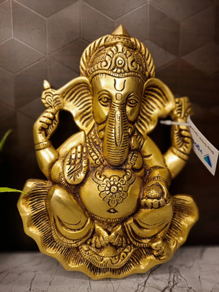 Brass Ganesha Wall Mount 9.5 Inches | Antique Finish Brass Wall Hanging