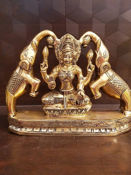 Brass Big Gajalakshmi Idol 7.5 Inch – Antique Finish Goddess Gajalakshmi Statue for Home & Pooja