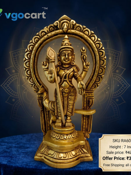 Brass Murugan Idol with Thiruvachi 7 Inch