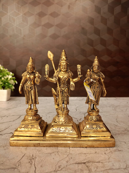 Brass Murugan, Valli, Deivanai Statue 6.5 Inches