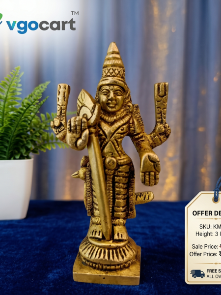 Brass Small Murugan Idol 3 Inch for Home Pooja