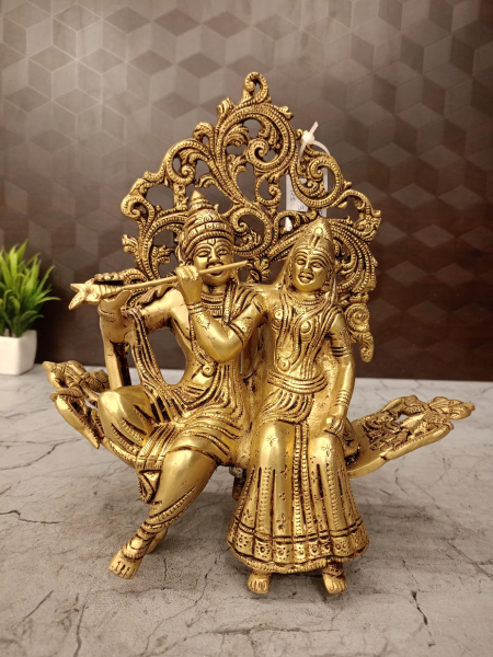 Luxury Brass Radha Krishna Sofa Idol 10 Inch