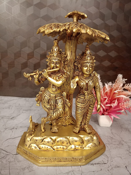 Brass Radha Krishna Under Tree Statue 13 Inch