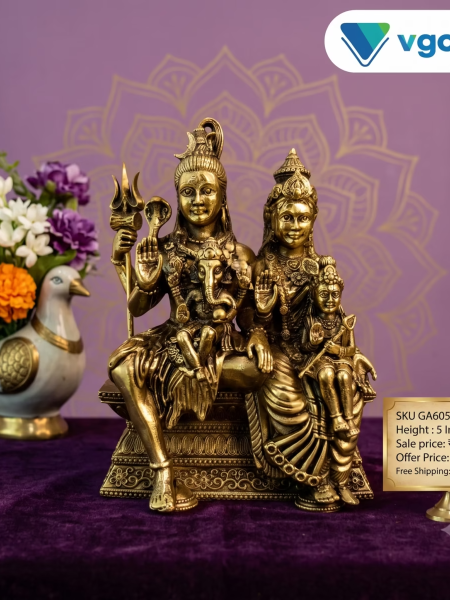 Buy Brass Fine Art Sivan Family Statue 5 Inch Handcrafted Antique Finish Shiva Family Idol