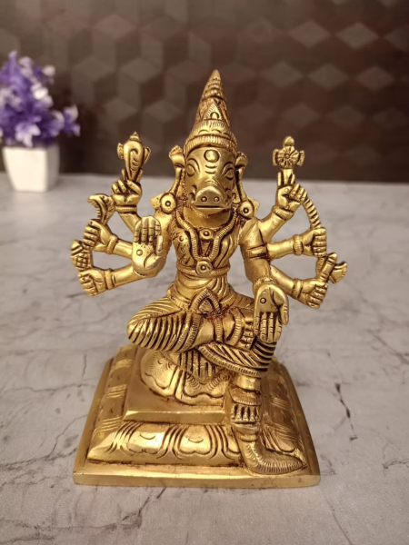 Brass Small Varahi Amman Idol 4 Inch Handcrafted Antique Brass Goddess Statue