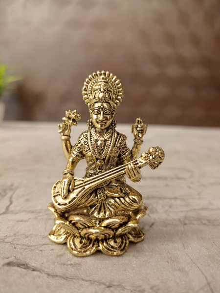 Buy Brass Fine Art Saraswathi Idol 2.5 Inch | Handcrafted Antique Finish Brass Murti