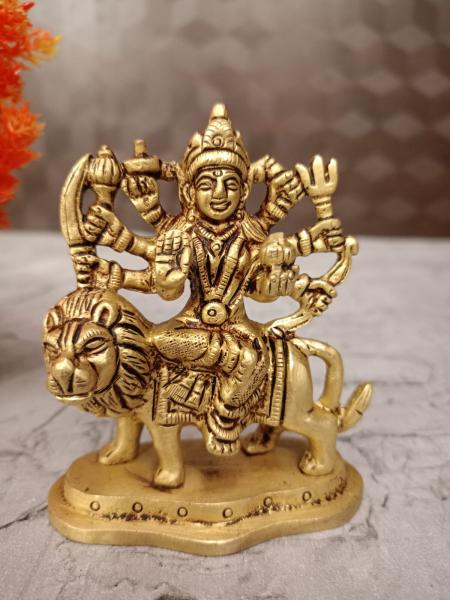 Buy Brass Durgai Sitting on Lion Idol 3.5 Inches | Handmade Brass Durga Statue for Home Temple & Pooja