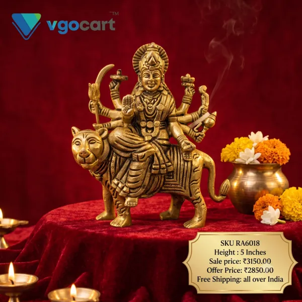 Brass Durgai Amman Idol 5 Inch – Antique Finish Goddess Durga Statue for Home & Pooja
