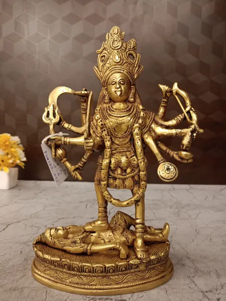 Premium Brass Kali Amman Idol 11 Inch – Antique Finish Goddess Kali Statue for Home & Pooja