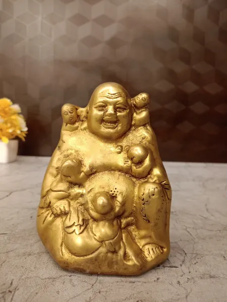 Buy Premium Brass Laughing Buddha Idol 5.5 Inch for Good Luck, Prosperity & Home Décor
