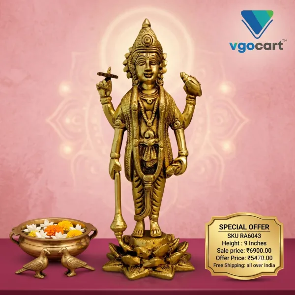 Buy Brass Vishnu Standing on Lotus Idol 9 Inch for Home & Pooja