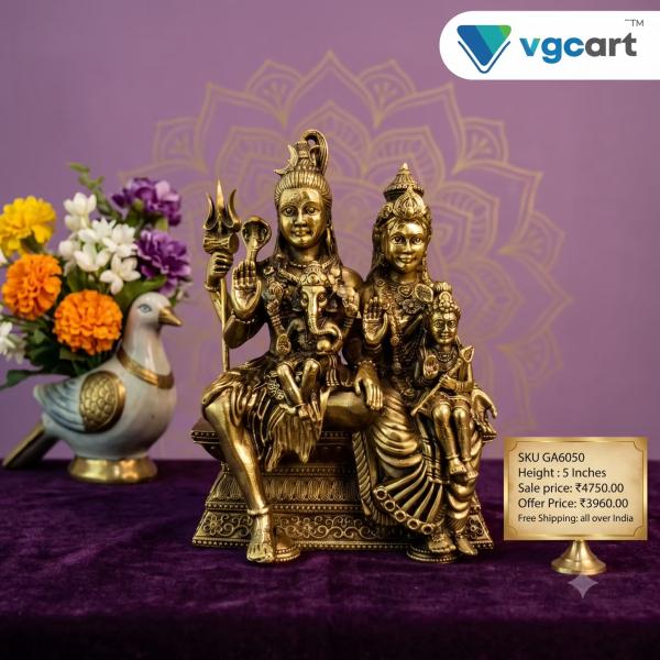 Buy Brass Fine Art Sivan Family Statue 5 Inch Handcrafted Antique Finish Shiva Family Idol