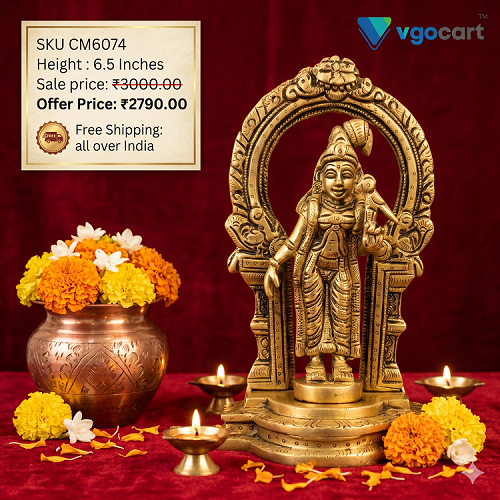 Brass Andal with Thiruvachi 6.5 Inch Handcrafted Antique Brass Andal Idol