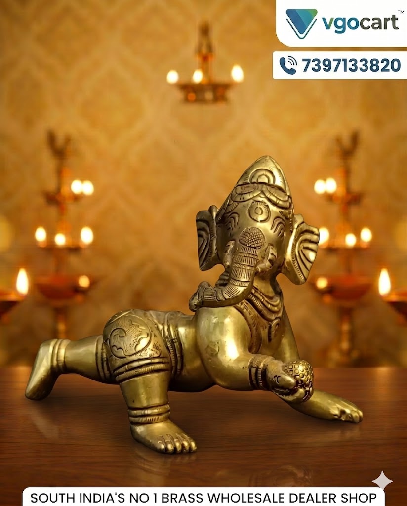 Brass Crawling Baby Ganesha Idol 4.5 Inch