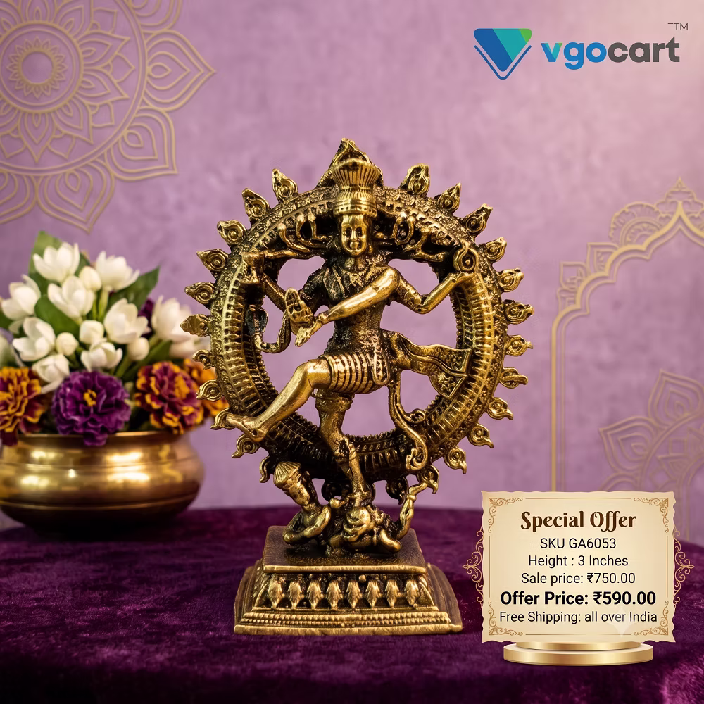 Premium Brass Fine Art Nataraja Idol for Pooja 3 Inch
