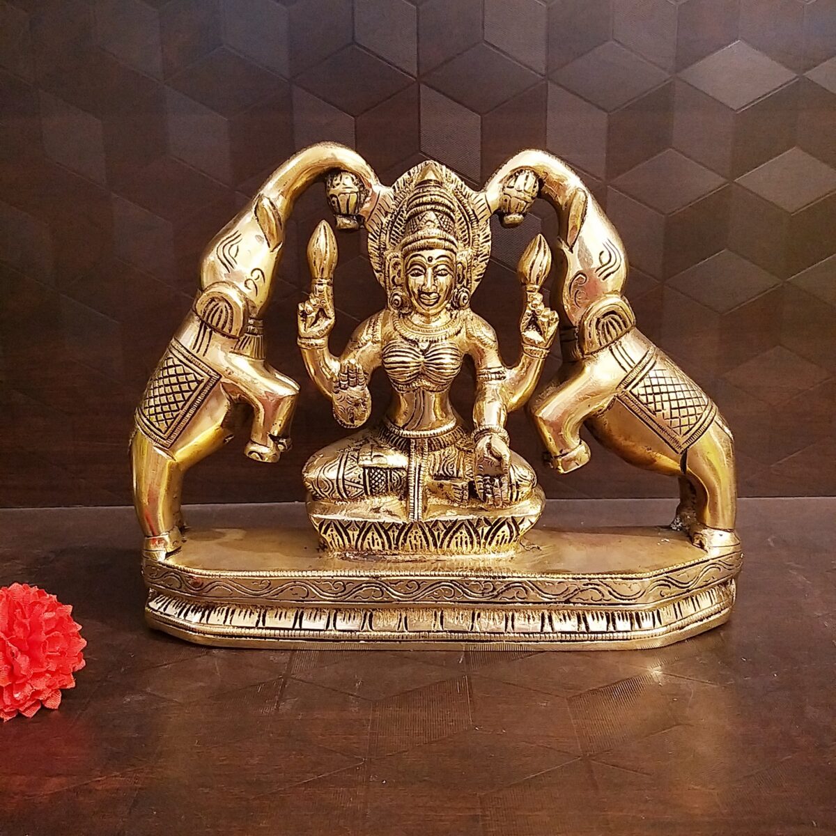 Brass Big Gajalakshmi Idol 7.5 Inch – Antique Finish Goddess Gajalakshmi Statue for Home & Pooja