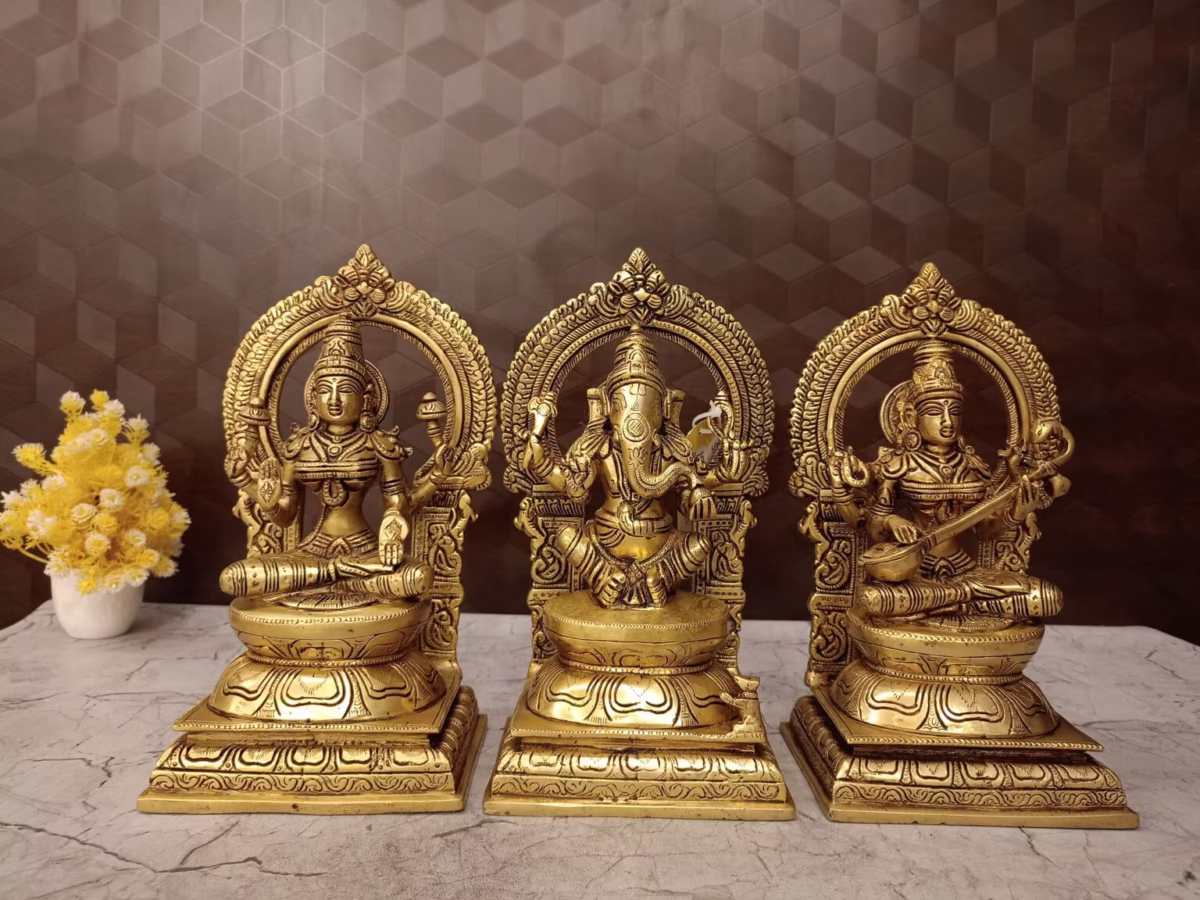 Buy Brass Lakshmi Ganesha Saraswathi Set Idol 10 Inch