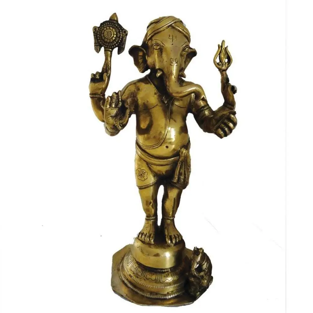 Lord Ganesha Brass Statue with Mouse 15 Inch | Antique Brass Ganesh Idol for Home & Temple