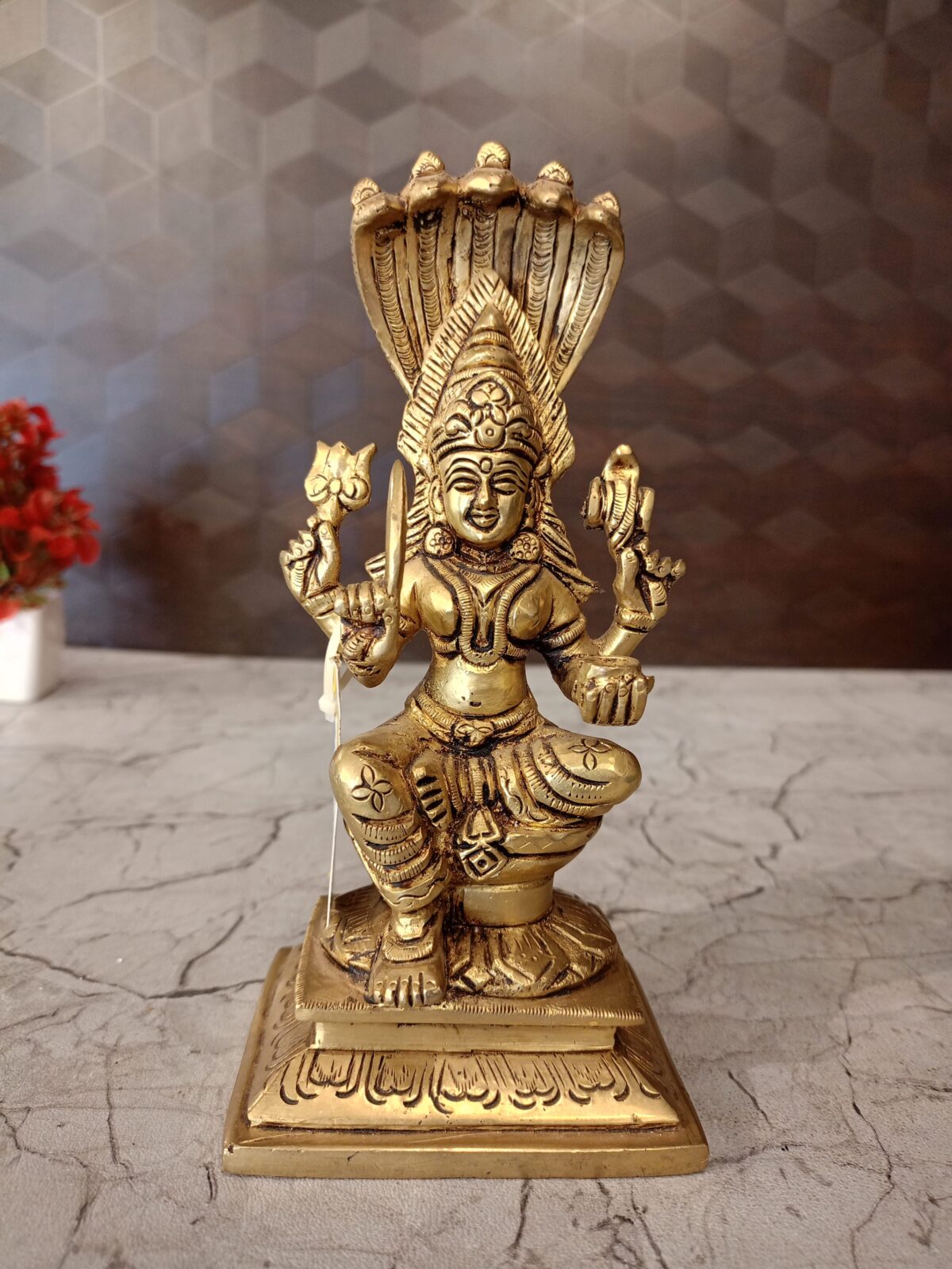 Goddess Karumariamman Big Brass Idol 7 Inch – Antique Finish Karumariamman Statue for Home & Pooja