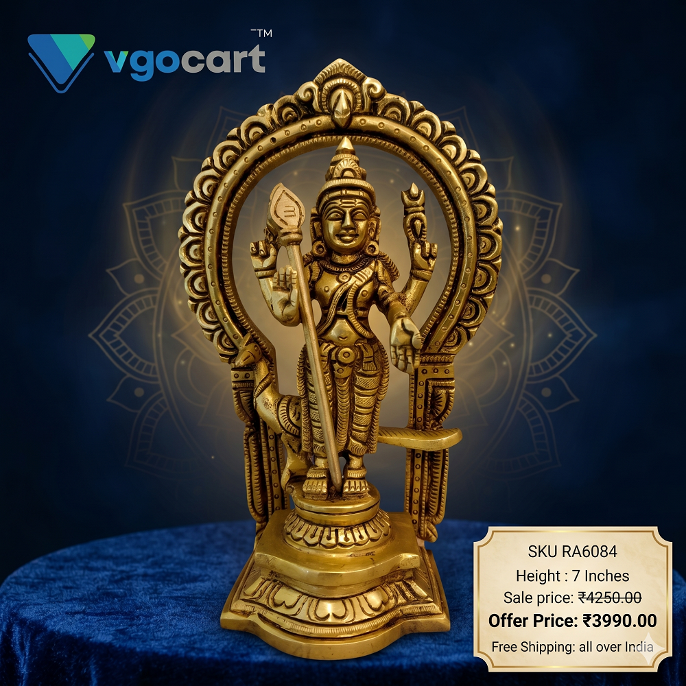 Brass Murugan Idol with Thiruvachi 7 Inch