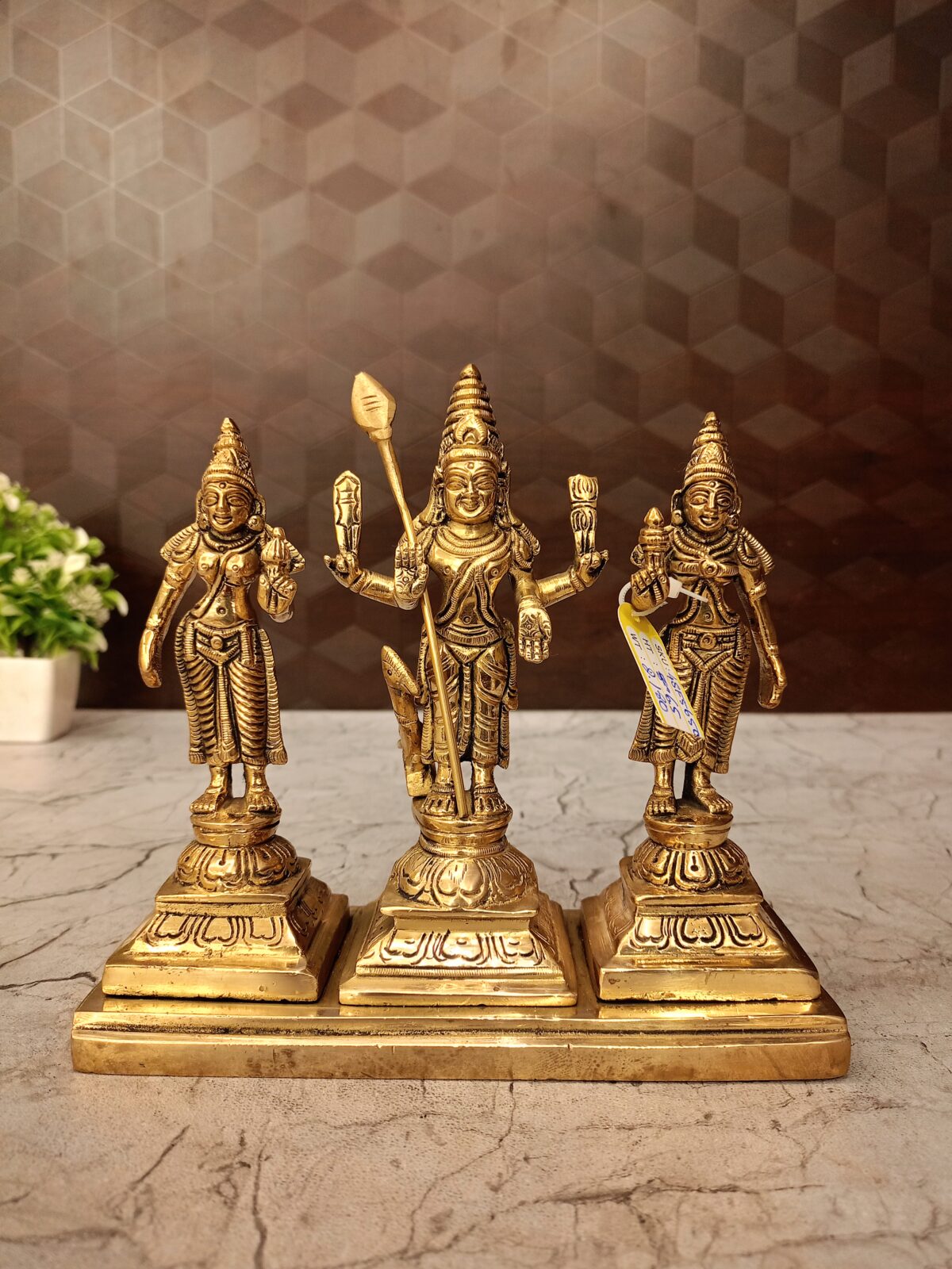 Brass Murugan, Valli, Deivanai Statue 6.5 Inches