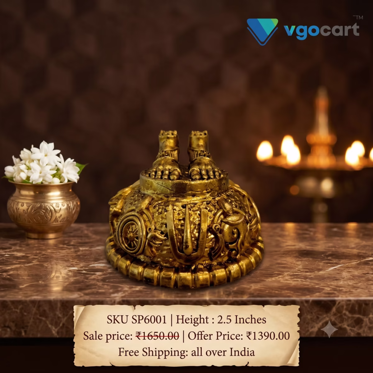 Buy Brass Vishnu Charan Paduka Idol 2.5 Inch for Pooja