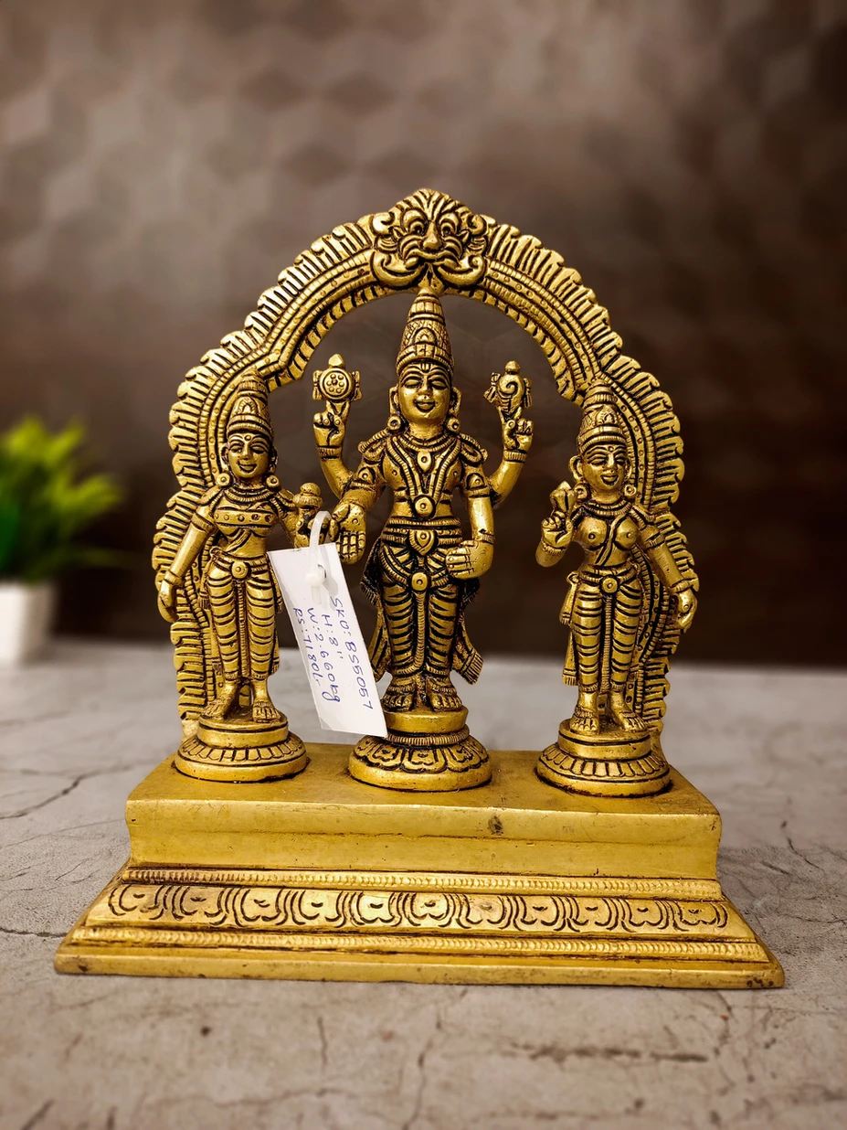 Buy Premium Brass Perumal 8 Inch with Sridevi Budevi Idol for Pooja & Home