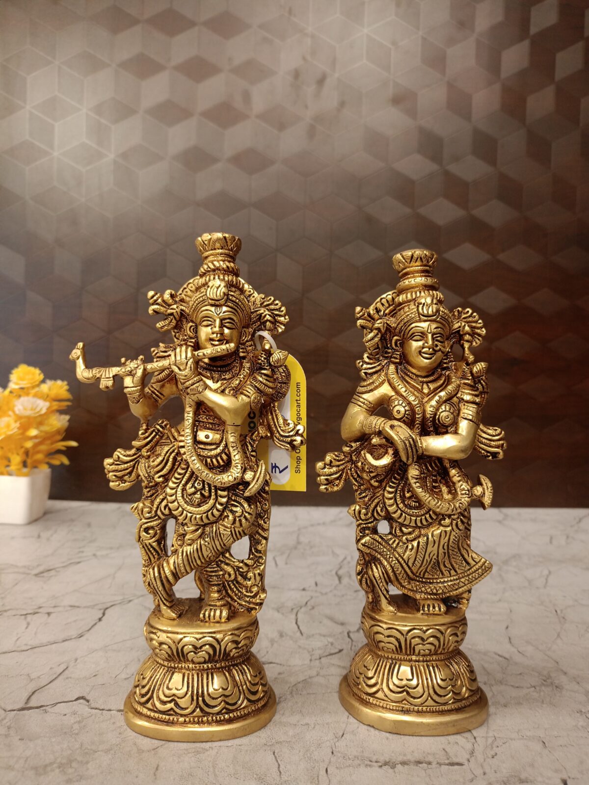 Brass Radha Krishna Pair Idol 9 Inch – Antique Brass Statue for Home Décor & Temple