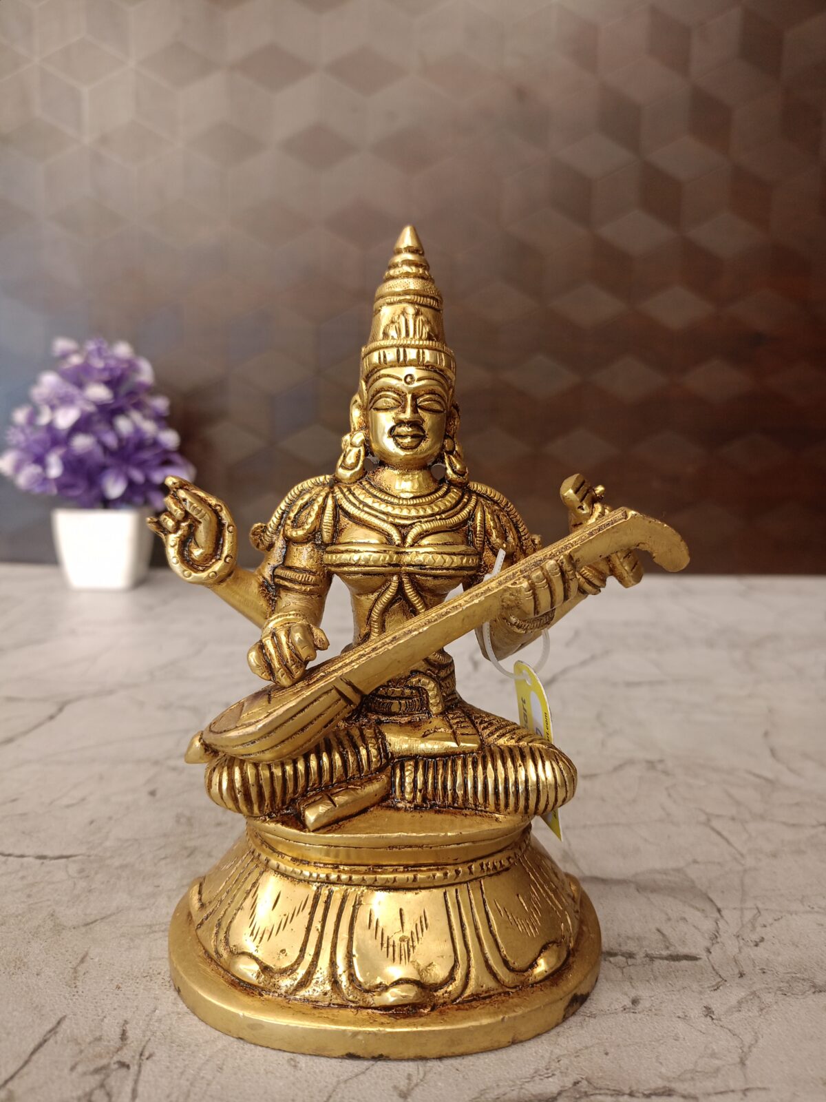 Buy Brass Saraswathi Statue Sitting on Lotus Oval Base 6 Inch
