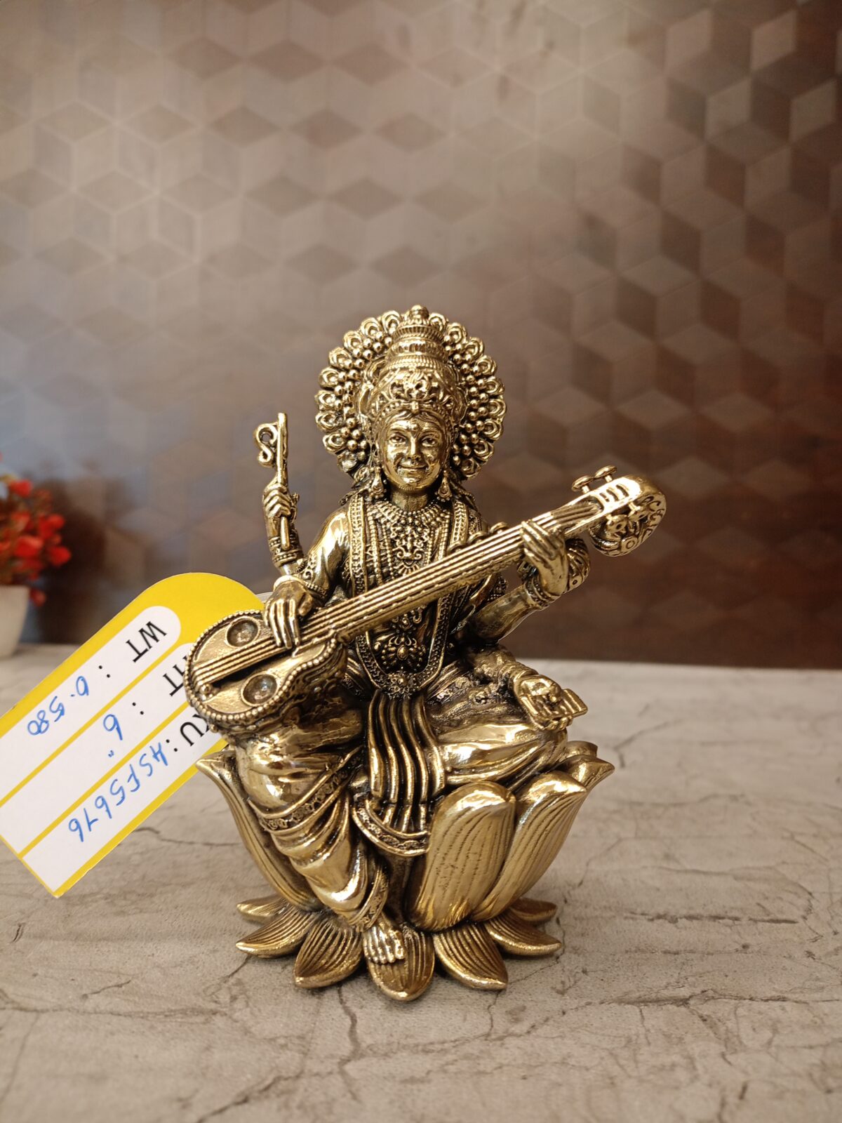 Buy Brass Fine Art Saraswathi Statue Sitting on Lotus 6 Inch