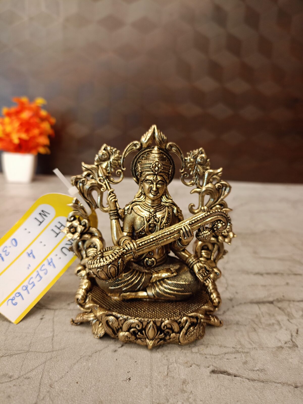 Buy Brass Fine Art Saraswathi with Thiruvachi Statue for Pooja 4 Inch